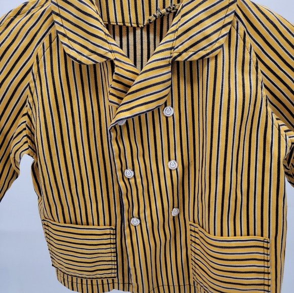 Vintage Yellow Navy Blue Striped Horseshoe Button Western Blazer Girls Size 6 - Picture 8 of 14